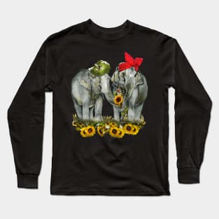 Elephant Love Sunflower Summer Long Sleeve T-Shirt